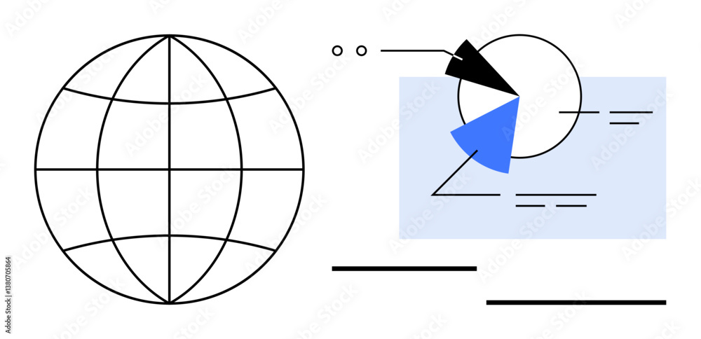 Poster globe grid and pie chart focus, highlighting data visualization and analytics. ideal for themes thum