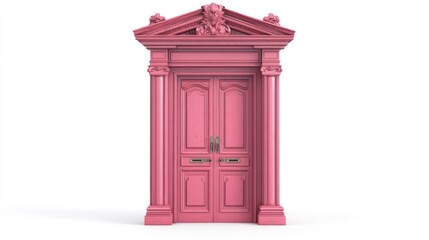 Pink ornate double door entrance, isolated, architectural design, website template