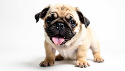 Playful pug looking at camera, isolated on white, breed, photography, dog
