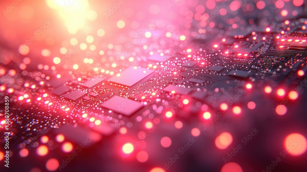 Poster abstract close-up of a circuit board with glowing red lights, highlighting technological advancement