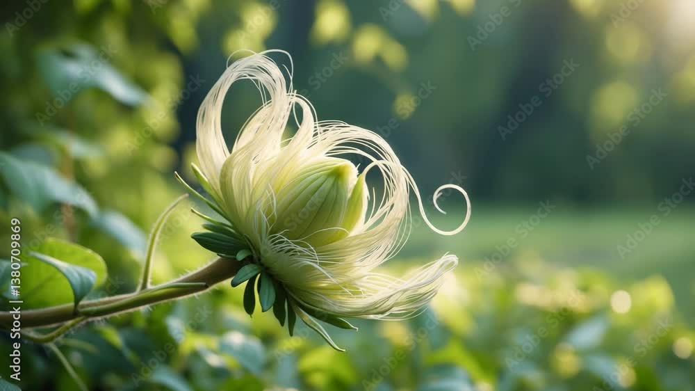 Poster alpine clematis is a flowering deciduous vine. a macro close-up of the seedhead stage transitioning 