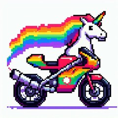 Fototapeta premium Rainbow Unicorn Motorcycle Pixel Art Suitable for Art Exhibition