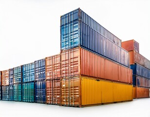 Obraz premium Stacks of isolated shipping containers with copy space