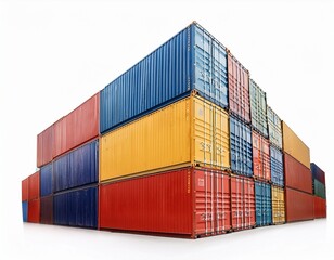 Obraz premium Stacks of isolated shipping containers with copy space