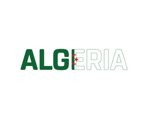 Algeria flag Typography with flag on a white background, Vector design of Algeria flag typography, Flag of Algeria, National Day Design, Algeria Day design 