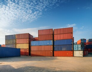 Stacks of isolated shipping containers with copy space