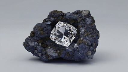 Naklejka premium A large diamond sits atop a rocky outcropping, surrounded by natural beauty