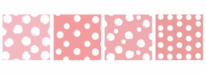 Large White Dots on a Light Pink Background Vector Pattern Set Illustration