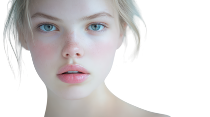 Captivating portrait, woman with piercing blue eyes and stunning white hair portrait