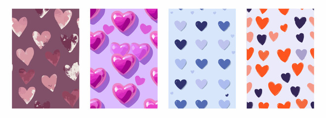 Hearts on Clean Purple Background Vector Pattern Set Illustration