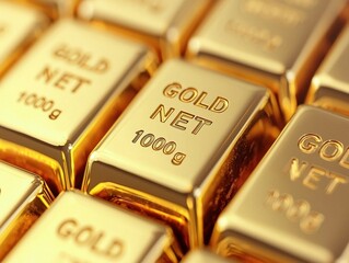 Close-Up of Shiny Gold Bars Stacked Together in Luxurious Arrangement