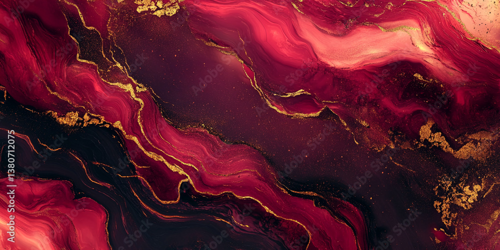 Aufkleber abstract red and gold marbled texture, swirling design, creating a luxurious and elegant visual, sui