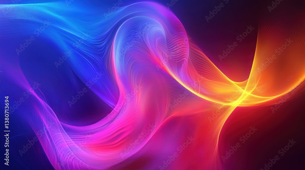 Poster a mesmerizing abstract artwork showcasing flowing waves of vibrant colors, creating a dynamic and en