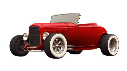 Classic red and white convertible car, vintage automobile design with open top white wheels parked on a sunny day