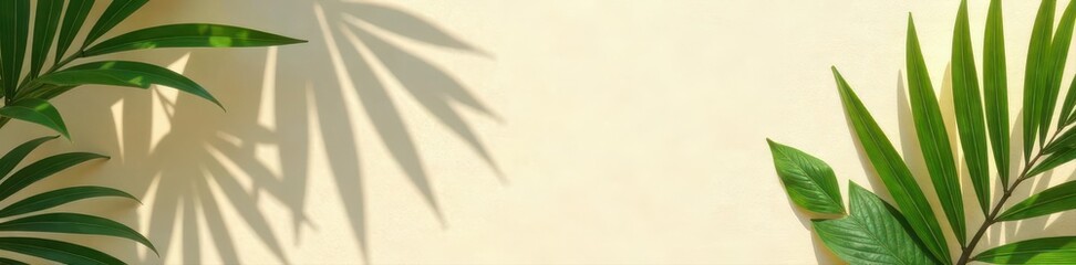 Fototapeta premium Sun-dappled palm leaves cast shadows on beige linen Minimalist tropical backdrop , summer, photography, palm shadow