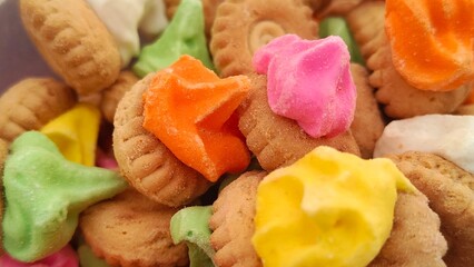 Tiny Star Biscuit photographed up close, biscuits with colorful sugar toppings, suitable for catalog photos, recipes and so on.