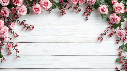 The background is made of white wood with rose and vine patterns scattered on it. There is a blank area below for weddings, parties or other events.