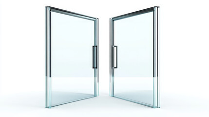 Naklejka premium Transparent two glass door isolated on transparent background. Store glass mock up door. Entrance clear reflection glass door for office. Vector illustration