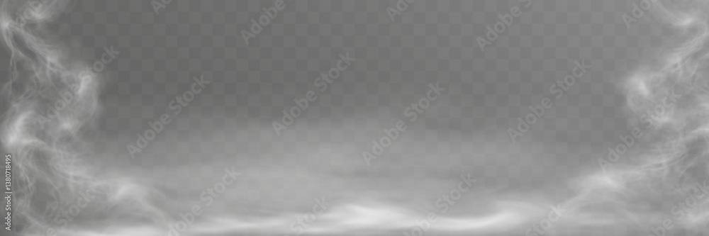 Poster realistic white smoke or mist effect with soft, swirling patterns on a transparent background. perfe