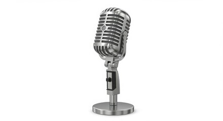 Fototapeta premium Vintage silver microphone with chrome finish and retro design for classic audio equipment