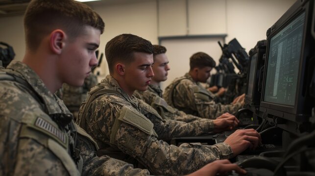 Soldiers learning how to operate and maintain advanced military technology,