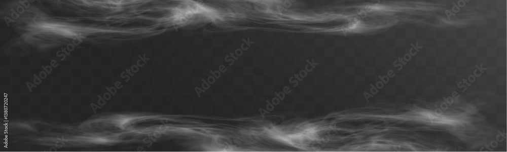 Poster realistic white smoke or mist effect with soft, swirling patterns on a transparent background. perfe