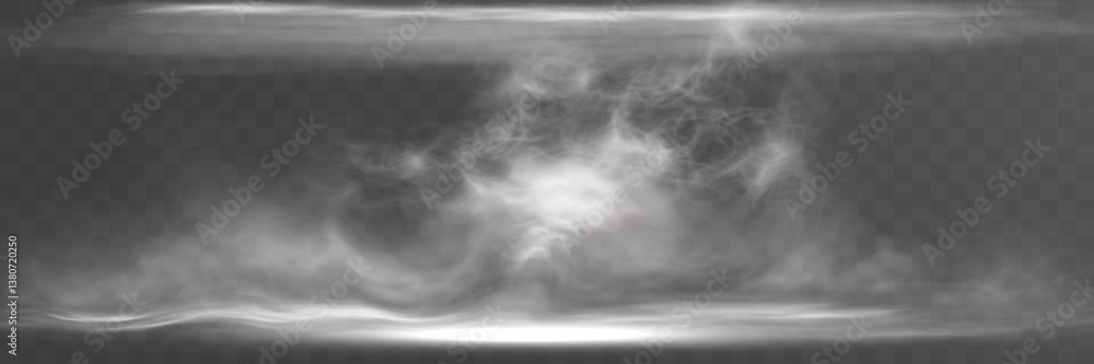 Poster realistic white smoke or mist effect with soft, swirling patterns on a transparent background. perfe