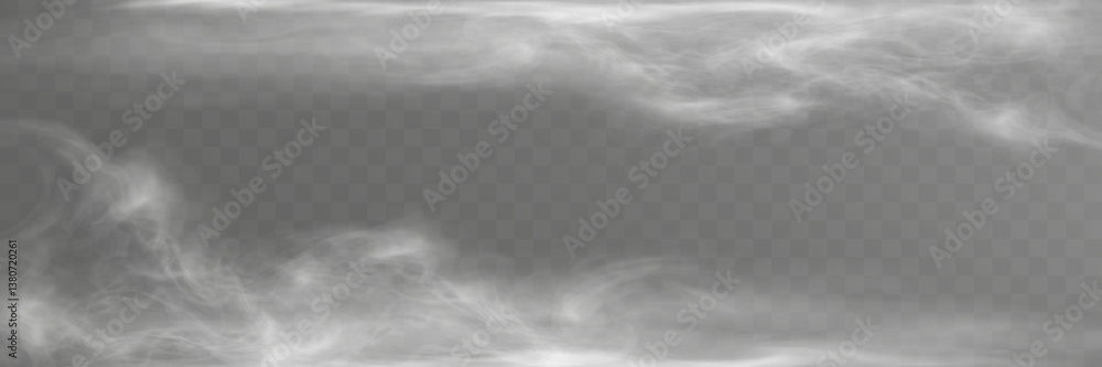 Poster realistic white smoke or mist effect with soft, swirling patterns on a transparent background. perfe