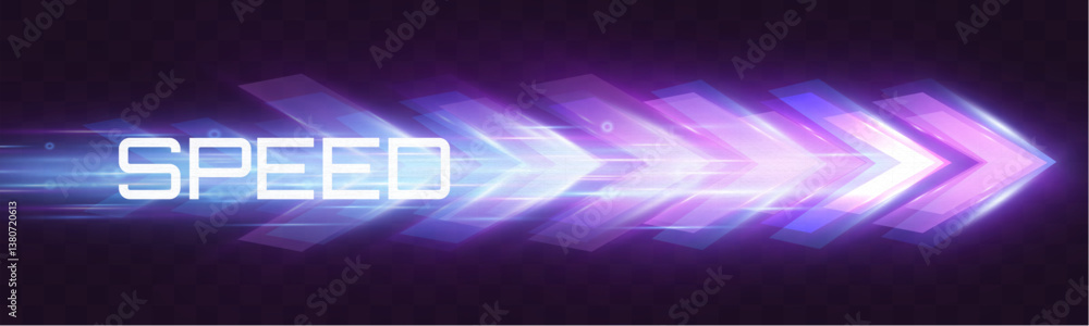 Poster Futuristic speed background with glowing arrows and motion blur. digital abstract technology concept with fast moving elements.
