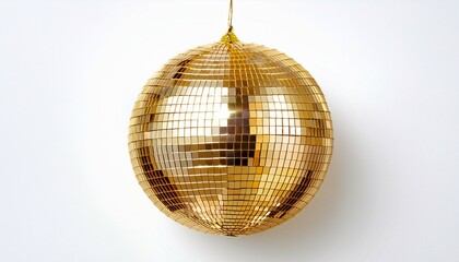 Obraz premium shiny golden disco ball isolated on a white background reflecting light perfect for party and celebration themes