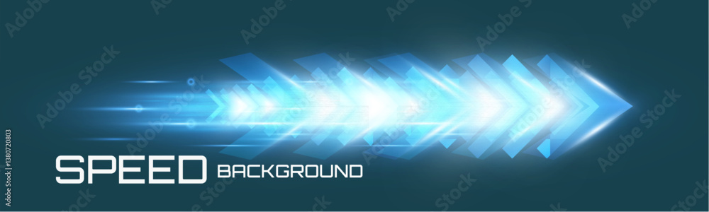 Poster Futuristic speed background with glowing arrows and motion blur. digital abstract technology concept with fast moving elements.
