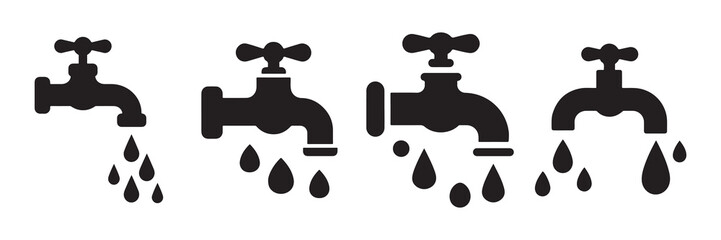 Black water tap icon set. Faucet water vector icon. Kitchen water faucet symbol vector illustration eps 10	