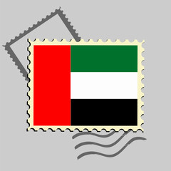 Uni Emirat Arab flag postage stamp. Isolated vector illustration on grey post stamp background
