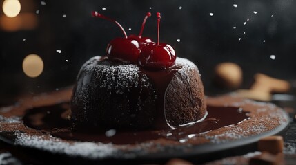 Fototapeta premium dark chocolate fondant with liquid center
