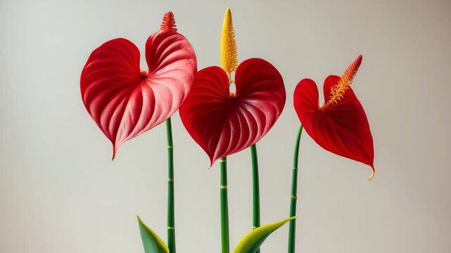 Lovely Blossoming Red Anthurium Flower against a light backdrop.