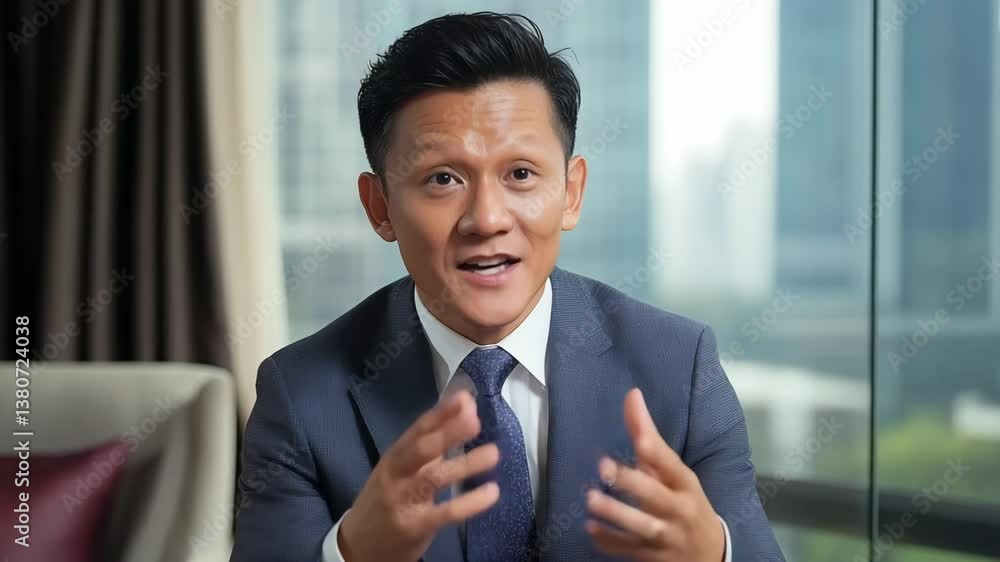 Poster business man discussing strategies in modern office setting generative ai