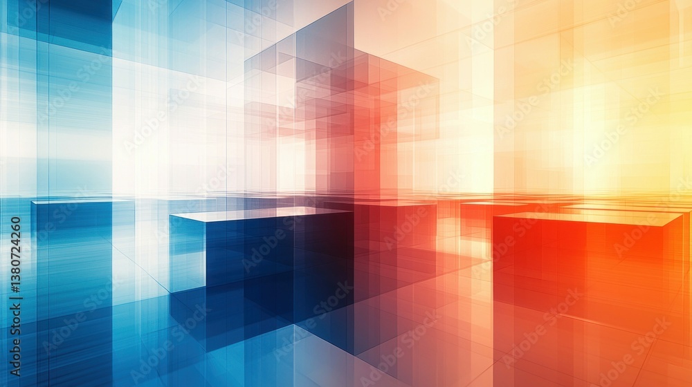 Poster A striking abstract architectural rendering showing a layered composition with geometric forms and vibrant colors.