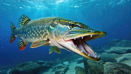 Naklejka premium A large fish swimming in the water with its mouth open