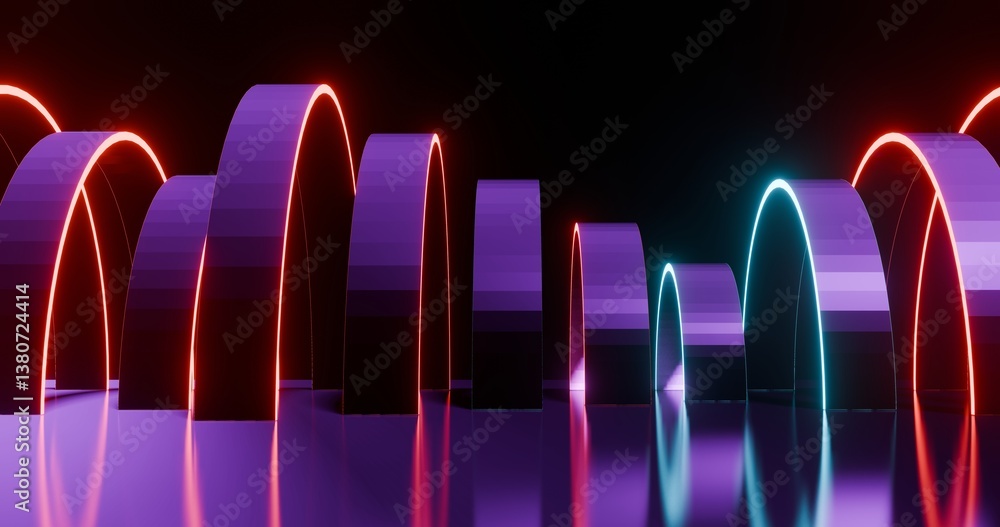 Poster futuristic architecture background neon arch tunnel 3d render