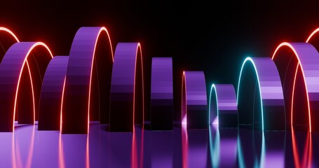 Futuristic architecture background neon arch tunnel 3d render