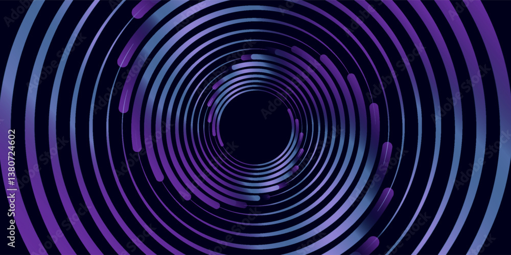 Poster blue abstract background with glowing circles. swirl circular lines pattern. geometric spiral. twirl