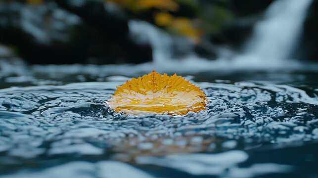 Autumn Leaf on Flowing Water: A Serene Nature Scene
