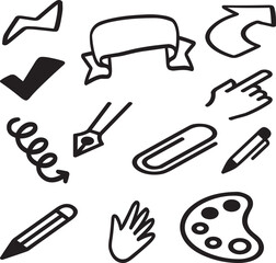 set of hand drawn tools