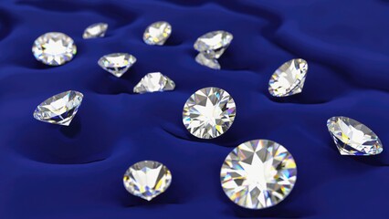 A bundle of diamonds on a blue cloth, suitable for jewelry or luxury product displays