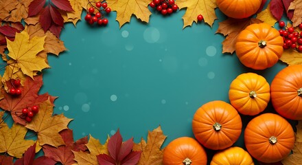 Autumn Background: Pumpkins, Leaves & Berries AI Generated