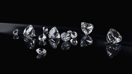A collection of diamonds arranged on a dark background