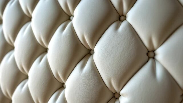 Background texture of tufted upholstery for furniture or wall panels featuring a deep diamond design, close-up.