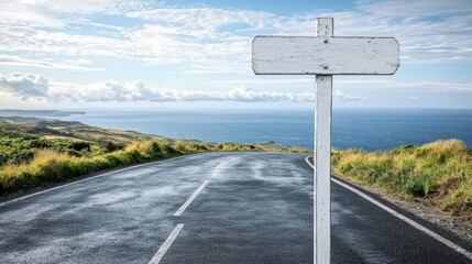 Coastal Road Trip: A Blank Signpost Beckons