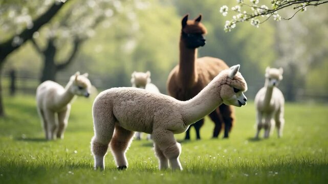 Alpacas with young, a type of mammal