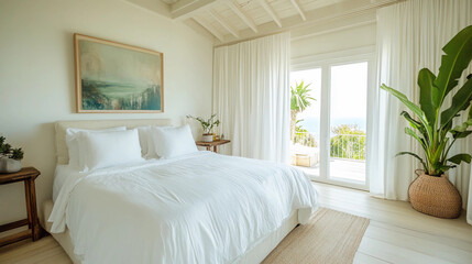 Naklejka premium Nicely Decorated Cozy Neutral Modern Bedroom